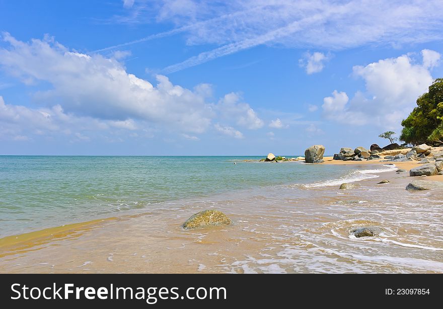 Beach and sea with rocks, Gulf of Thailand coast. Beach and sea with rocks, Gulf of Thailand coast