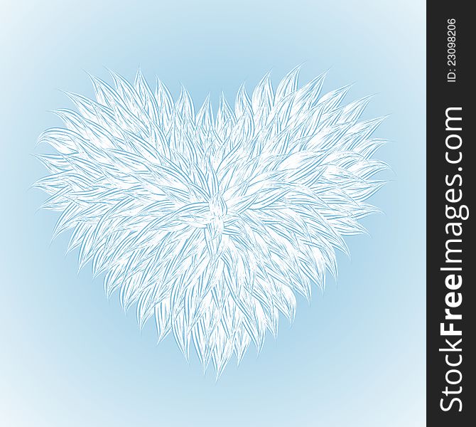 Fluffy White Heart on light-blue background. Vector illustration