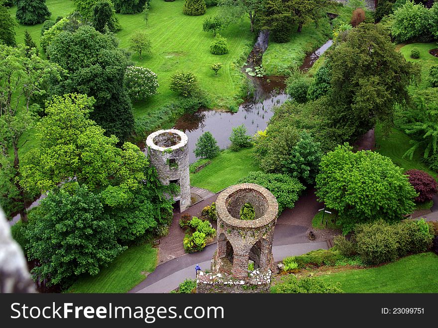 A view of the Fields around Blarney Castle in Ireland from the top of the castle