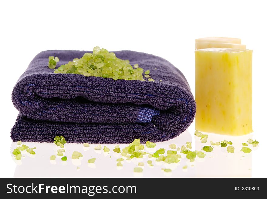 Soap bars, towel, and bath soap. Soap bars, towel, and bath soap