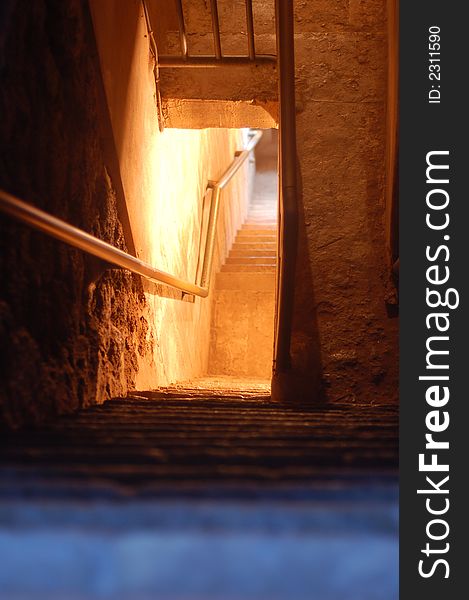 Stairway and banisters in terrible cellar