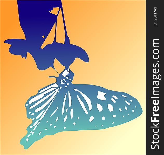 Blue Butterfly Silhouette In Vector Format with yellow background. Blue Butterfly Silhouette In Vector Format with yellow background