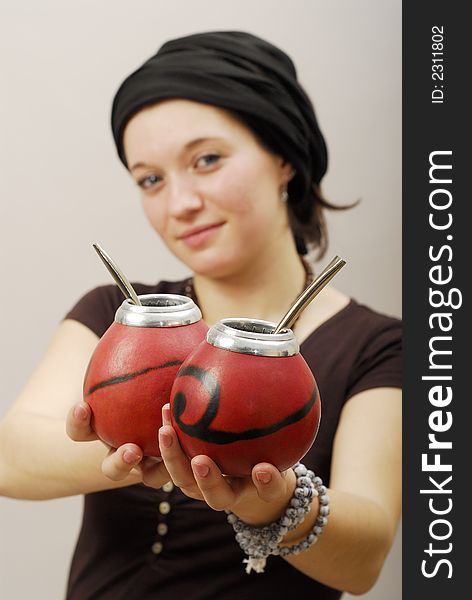 Young pretty woman with calabash. Young pretty woman with calabash