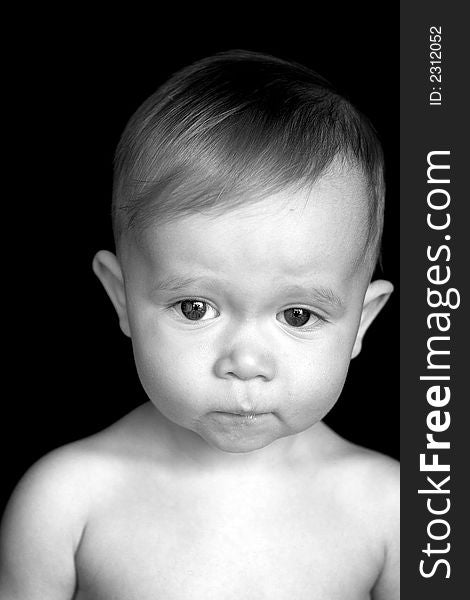 Black and white image of beautiful 11 month old baby boy. Black and white image of beautiful 11 month old baby boy