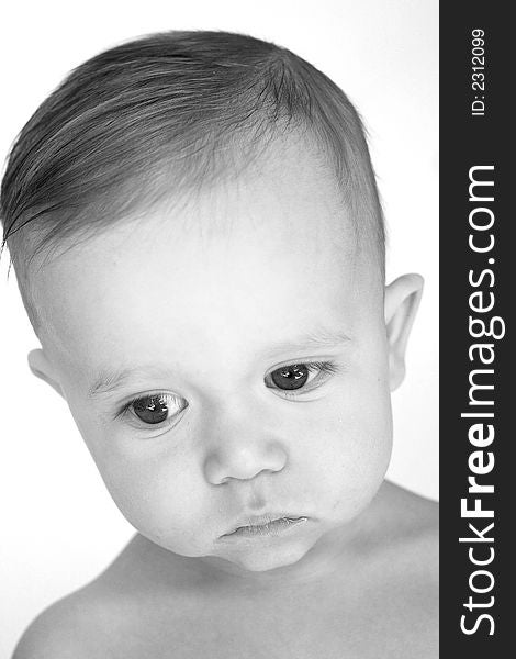 Black and white image of beautiful 11 month old baby boy. Black and white image of beautiful 11 month old baby boy