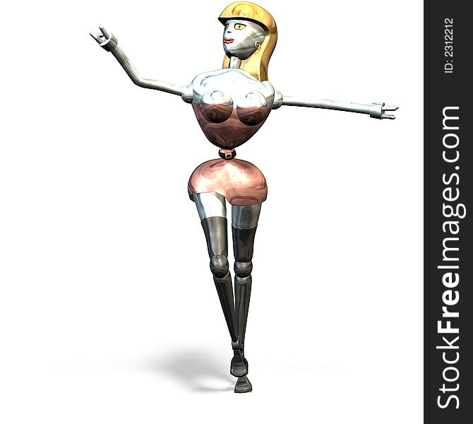 Female robot, that looks, as she would dance. Female robot, that looks, as she would dance