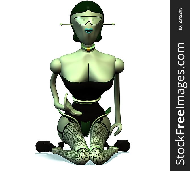 Female robot, that kneels on the ground,. Female robot, that kneels on the ground,