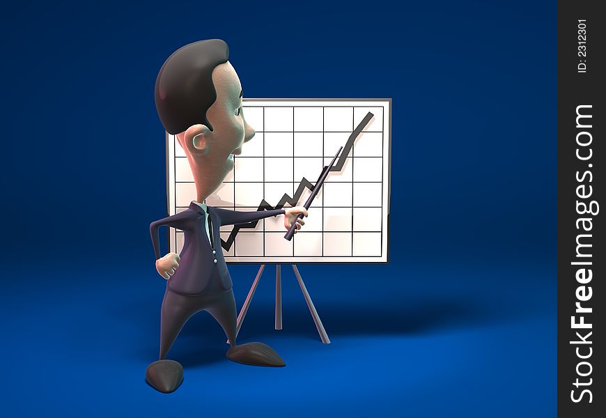 3D business man showing charts, 3D generated with lightwave. 3D business man showing charts, 3D generated with lightwave