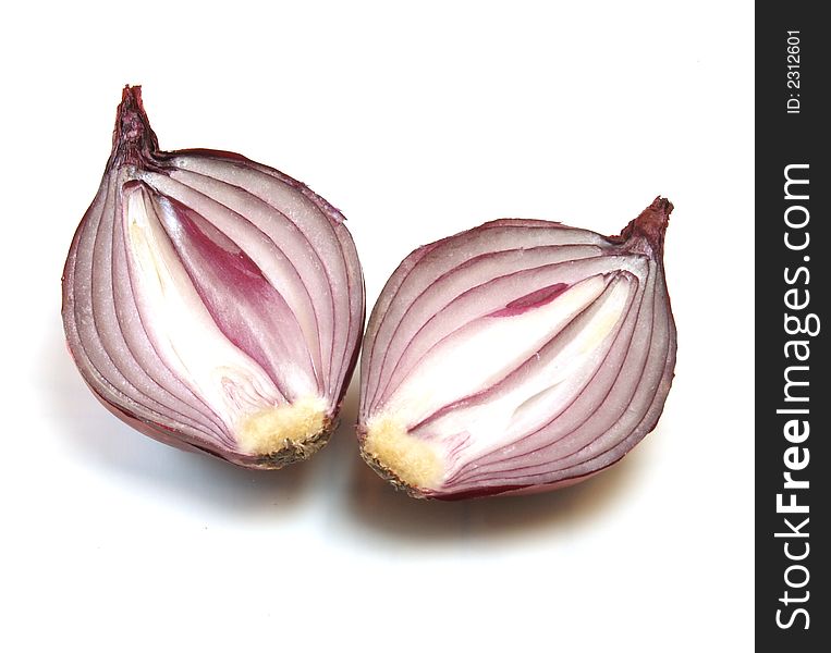 Cutted red onion on white background