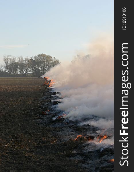 Grass/Stubble fire making it's way across a paddock in Canterbury, New Zealand.