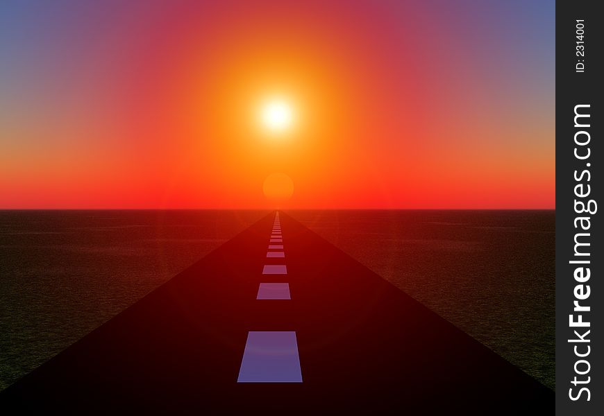 An image of a road with the sun at the end of it. An image of a road with the sun at the end of it.