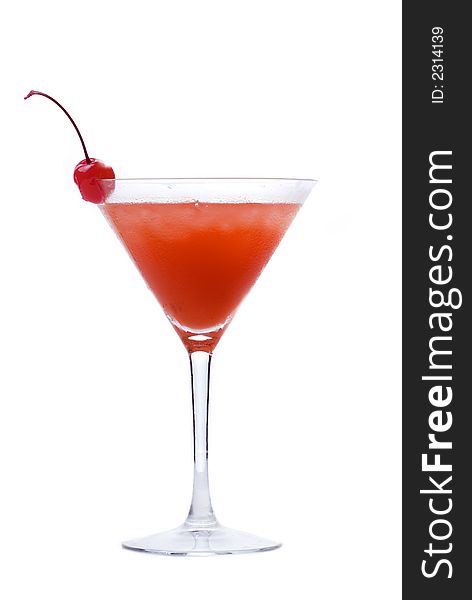 Colorful alcoholic cocktail in a martini glass against white background. Colorful alcoholic cocktail in a martini glass against white background