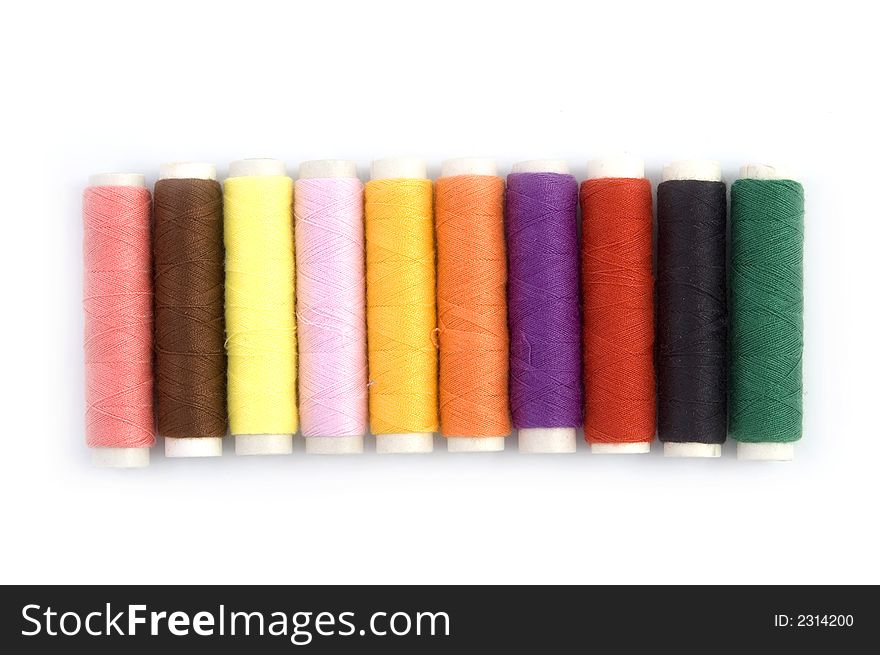 A Row of Colorful threads for sewing