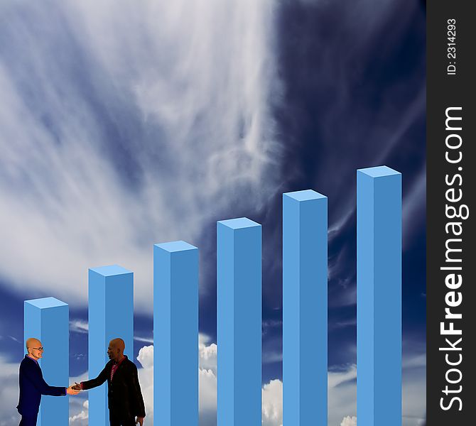 Bar chart with two men shaking hands. Bar chart with two men shaking hands