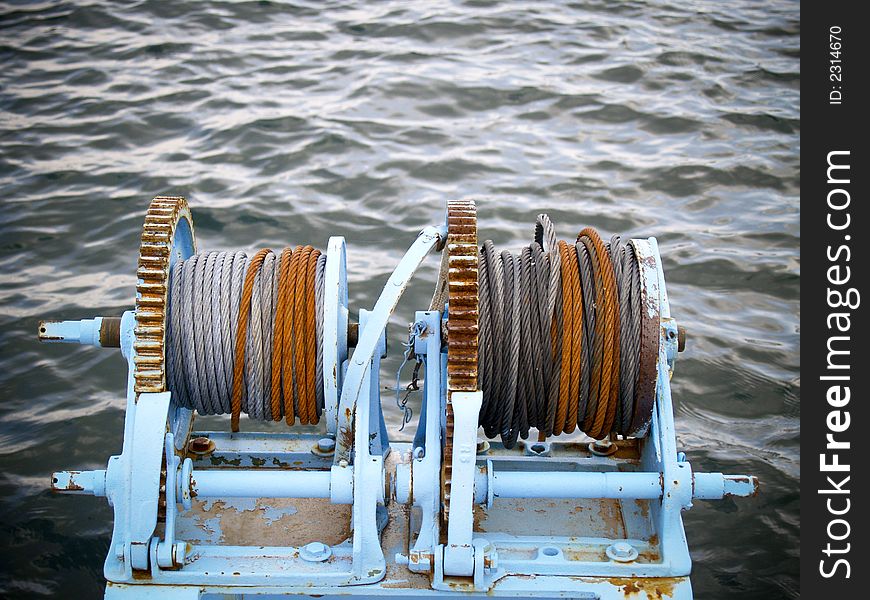 Rusty hoist used for securing boats and other marine vehicles