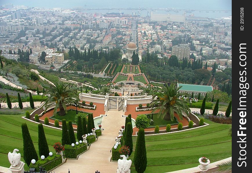 Bahayskie gardens near burial place of the founder to religions Baja in Hayfe Israel.