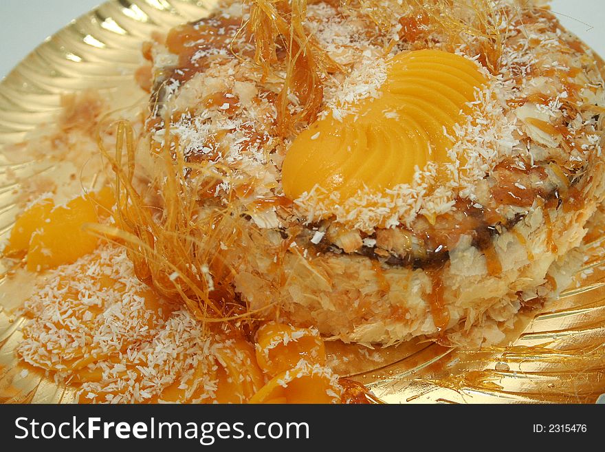 A big cake on a round plate