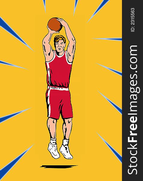 Illustration on a basketballer executing a jump shot. Illustration on a basketballer executing a jump shot