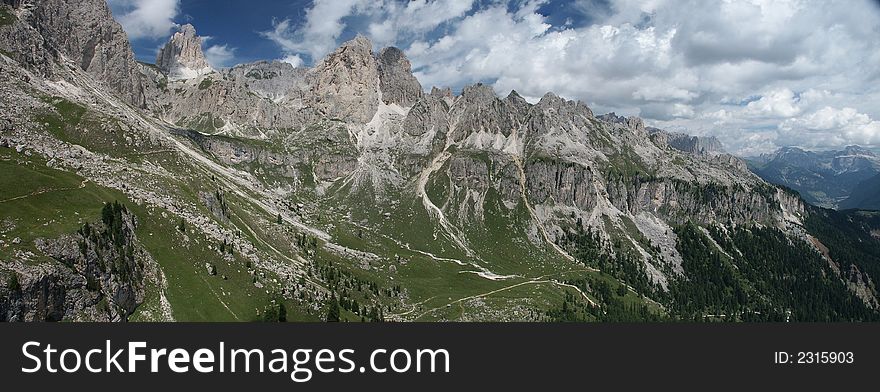 Panorama Dolmites in Sud Tirol Italy, cloudy sky. Panorama Dolmites in Sud Tirol Italy, cloudy sky.