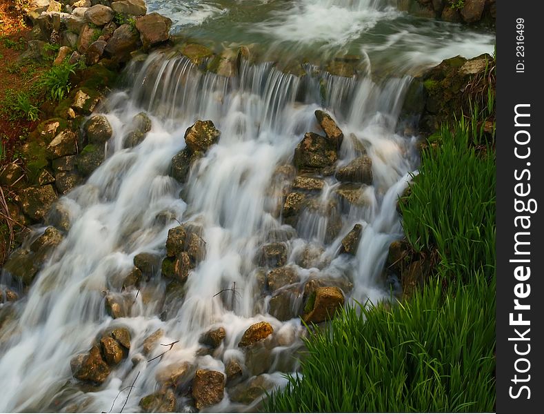 Small water cascades in a park