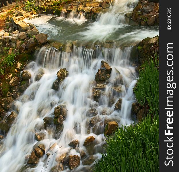 Small water cascades in a park