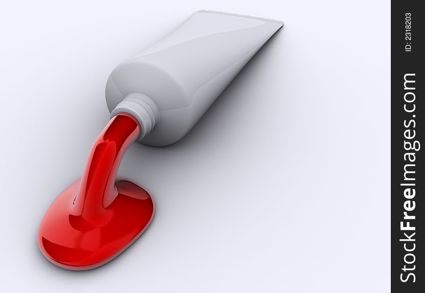 Red dye flowing from a tube - 3d render