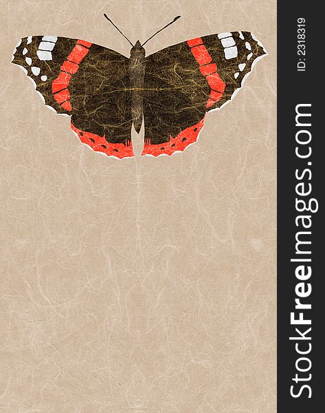 Red admiral (vanessa atalanta) rice paper texture e-collage with space for text