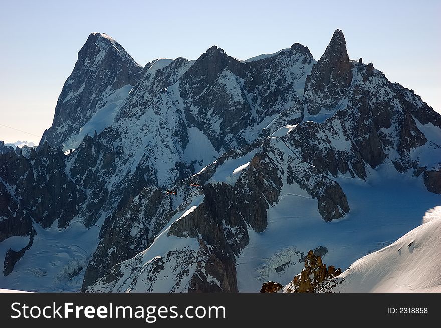 Grand Jourasses and Dent Du Geant, Chamonix, Mont Blanc, West Alps, France, europe. Grand Jourasses and Dent Du Geant, Chamonix, Mont Blanc, West Alps, France, europe