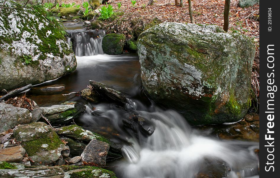 Stream in woods flowing through rocks. Stream in woods flowing through rocks