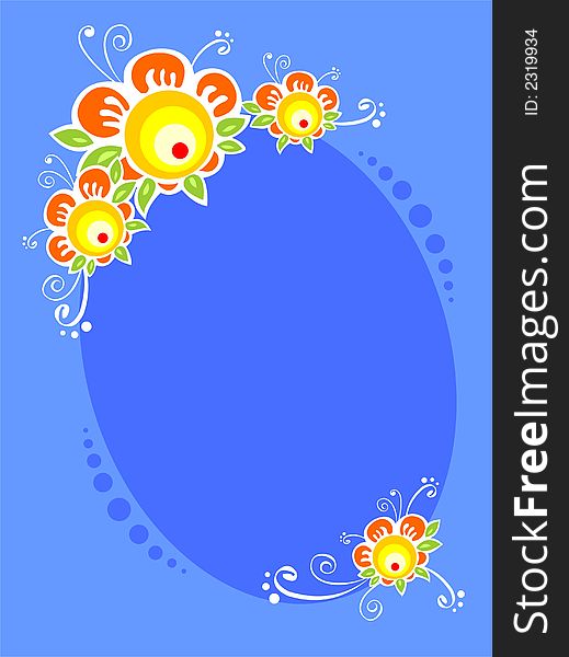 The frame from red-yellow decorative flowers on a dark blue background. The frame from red-yellow decorative flowers on a dark blue background.