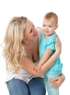 Loving Mother And Her Child On White Background Stock Photo