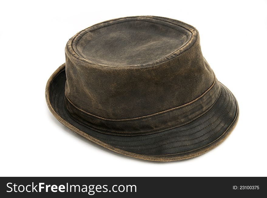 Men's brown hat on a white background. Men's brown hat on a white background