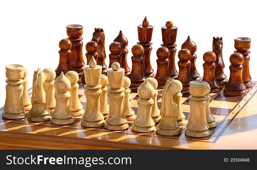 Isolated  chessset figurines on playing board