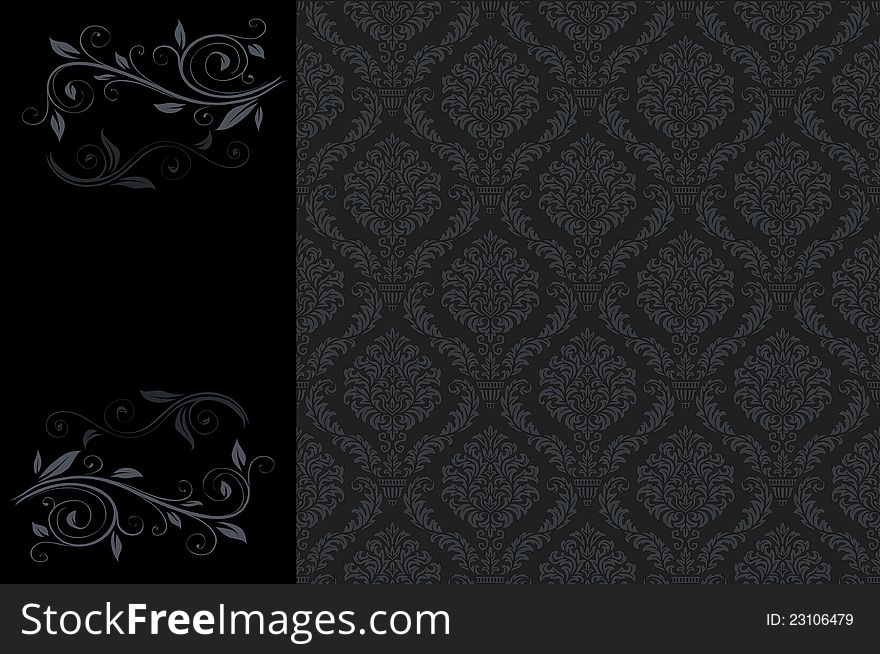 Decorative dark background with floral patterns. Decorative dark background with floral patterns.