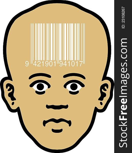 A man's head as an icon of a barcode inside it. A man's head as an icon of a barcode inside it.