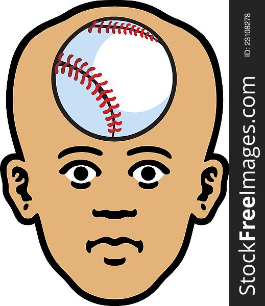 A man's head as an icon of a baseball inside it. A man's head as an icon of a baseball inside it.