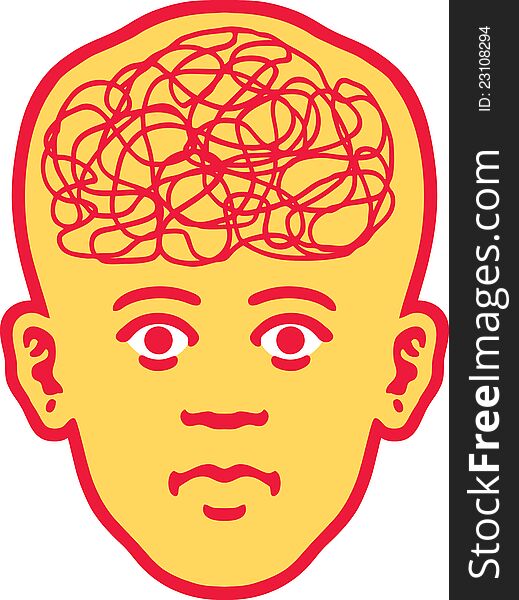 A man's head as an icon of a scribble inside it. A man's head as an icon of a scribble inside it.