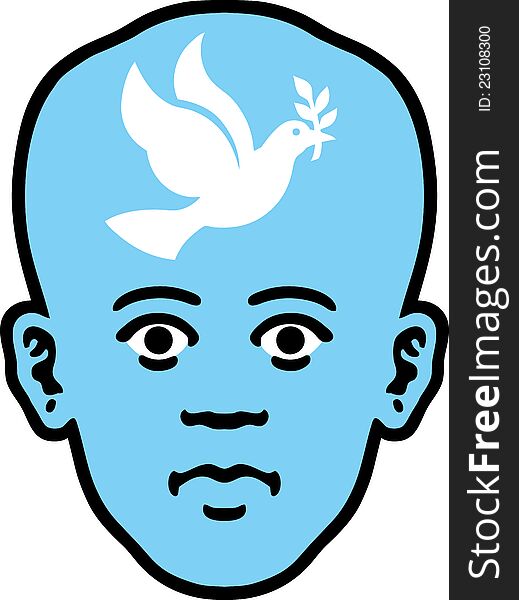 A man's head as an icon of a dove inside it. A man's head as an icon of a dove inside it.