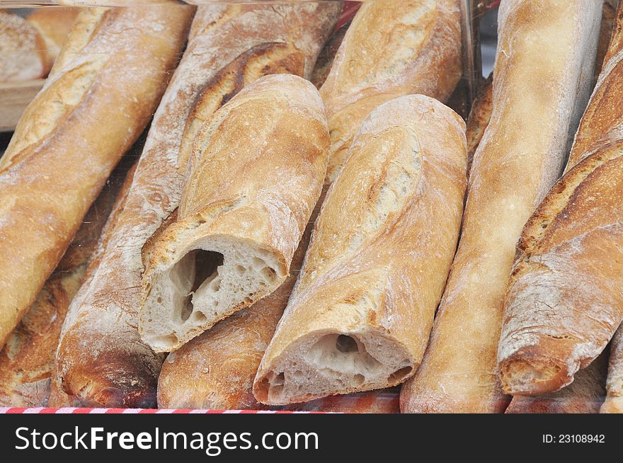 Detail of white bread, French baguette style. Detail of white bread, French baguette style