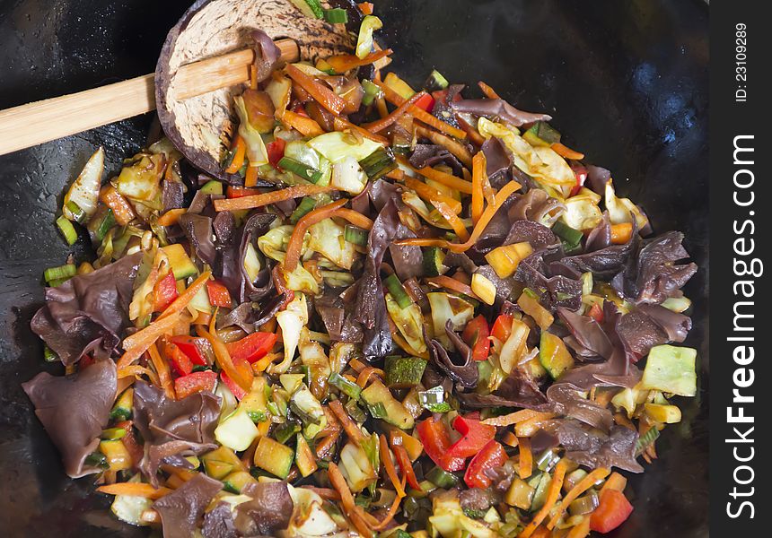 Mixing Vegetable In Wok