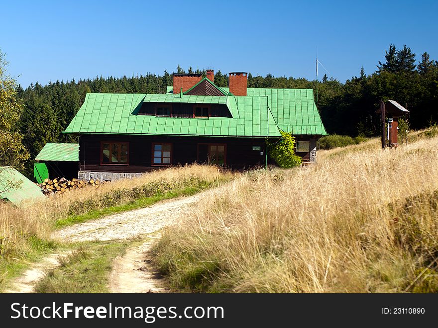 Shelter with green roof in polish mountains