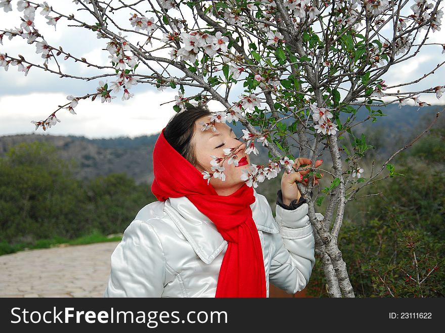 Pleasure clean air, mountain ranges and flowering almond. Pleasure clean air, mountain ranges and flowering almond