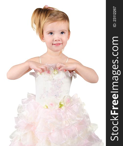 Portrait of beautiful little girl on white background