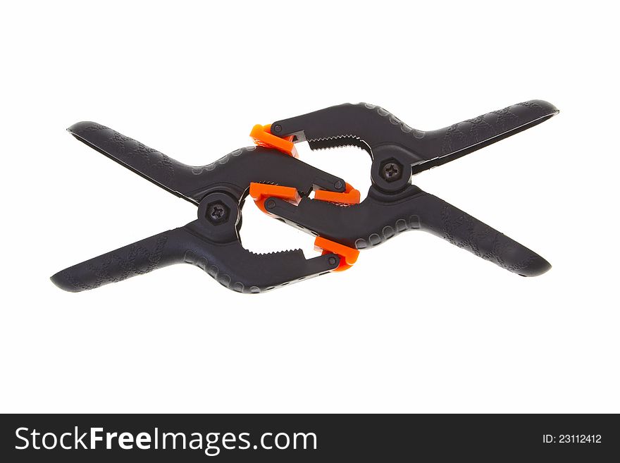 Black plastic clip isolated on white background