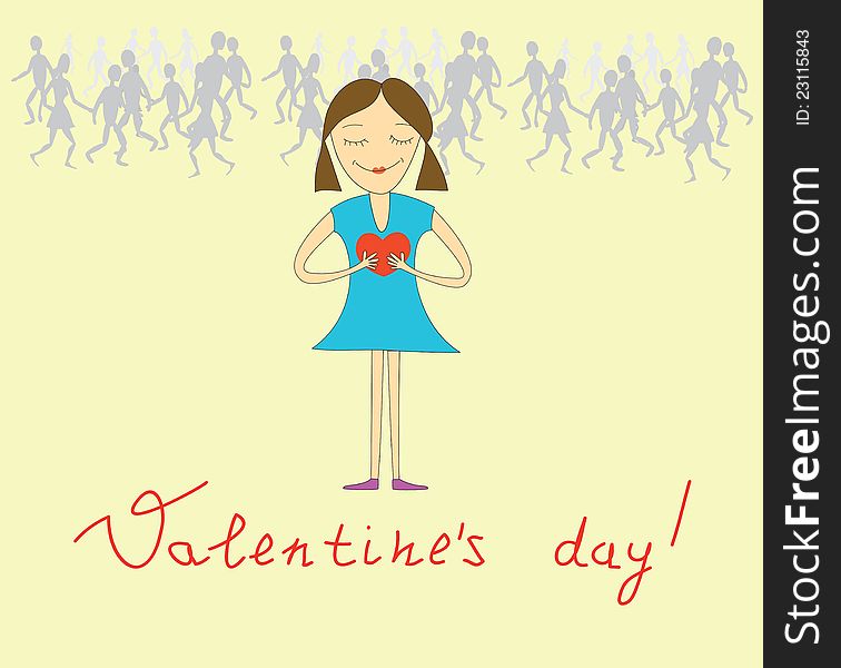 With valentine's day, girl and heart. With valentine's day, girl and heart