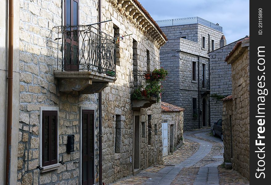 Street In A Mediterranean Little Town Of Sardinia.