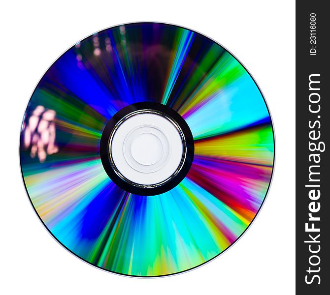 CD or DVD on white background, data side surface