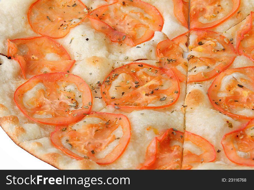 Close up focaccia with tomatoes