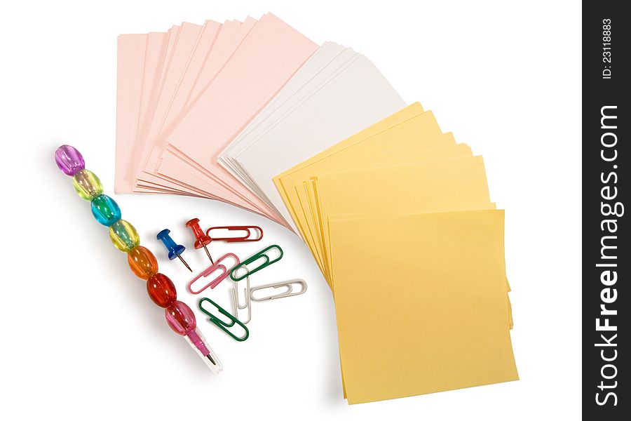 Stickers, a pencil and paper clip  on white background. Stickers, a pencil and paper clip  on white background