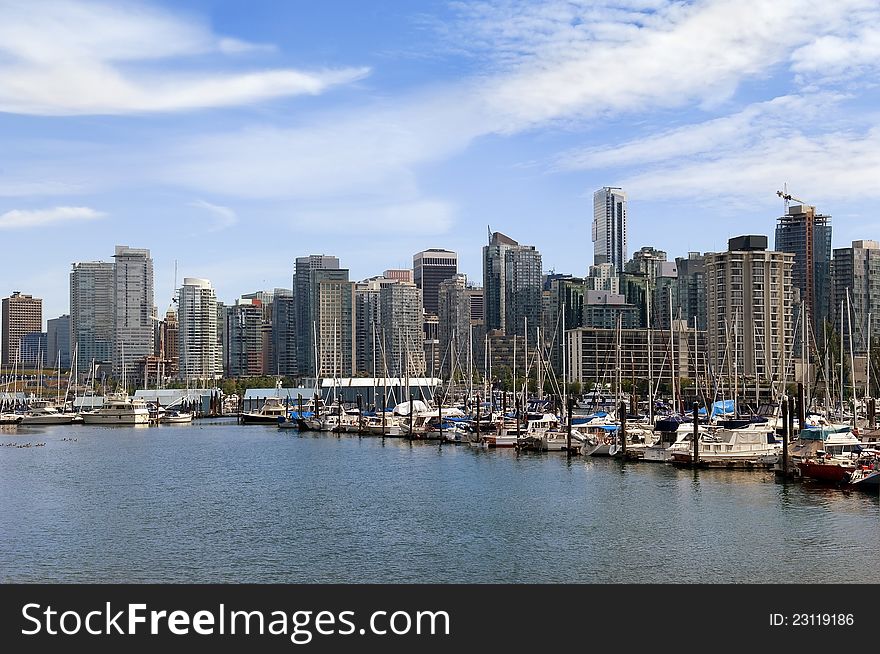 View from marina on modern Vancouver. View from marina on modern Vancouver